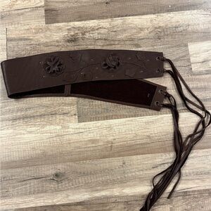 Fossil Brown Leather Floral Tie-Back Waist Belt
